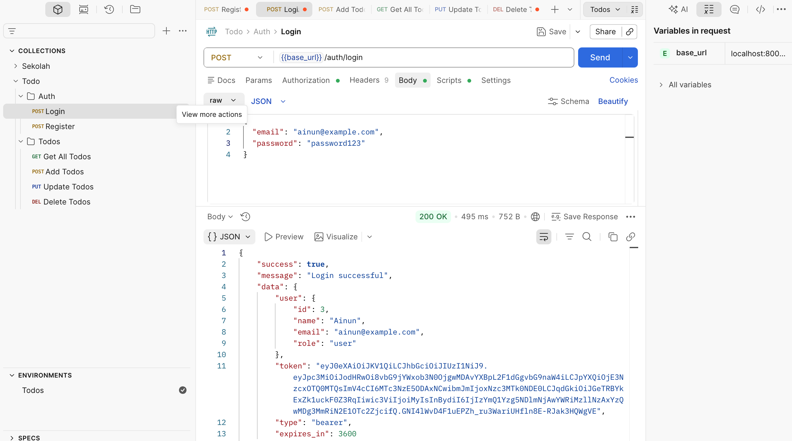 postman login user