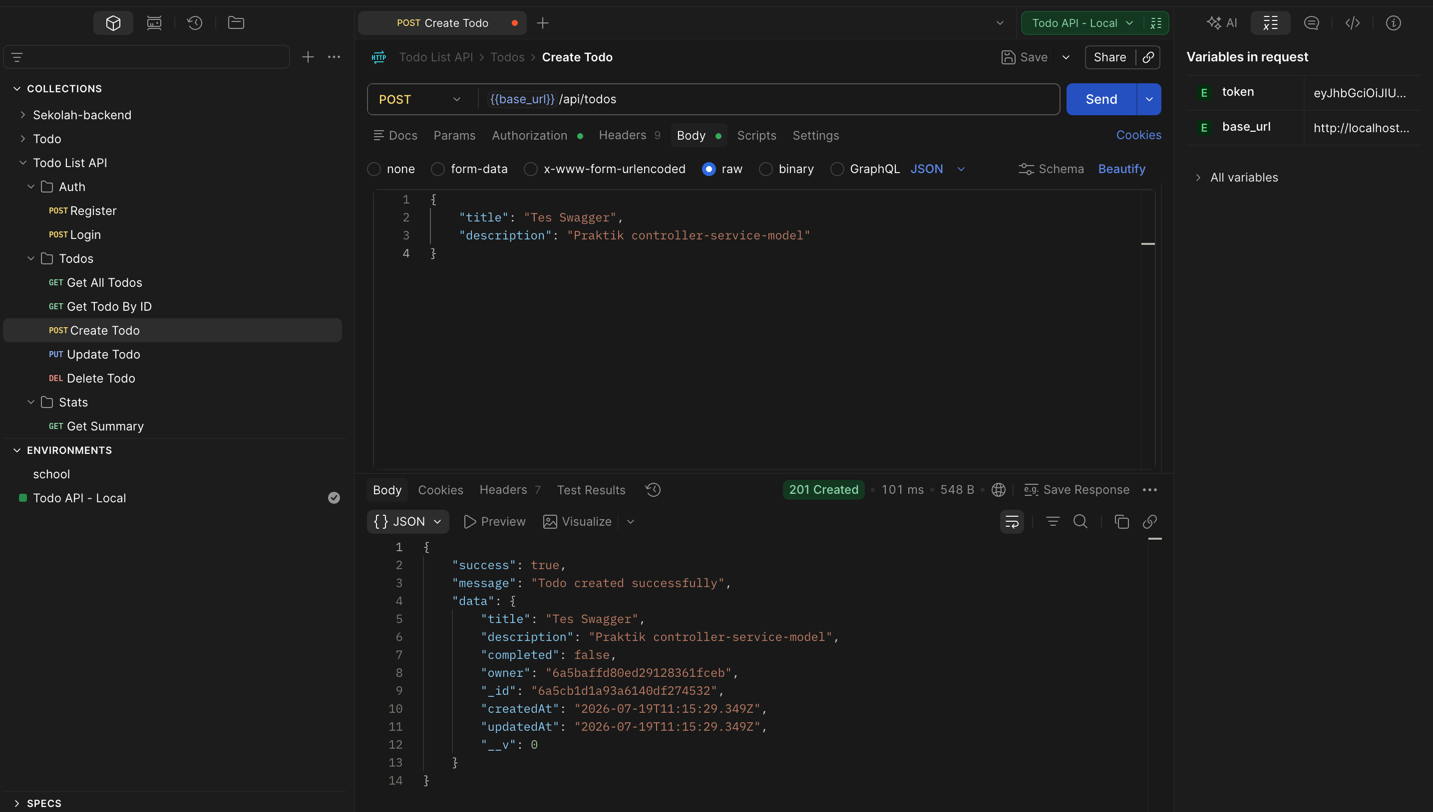 endpoint create todos