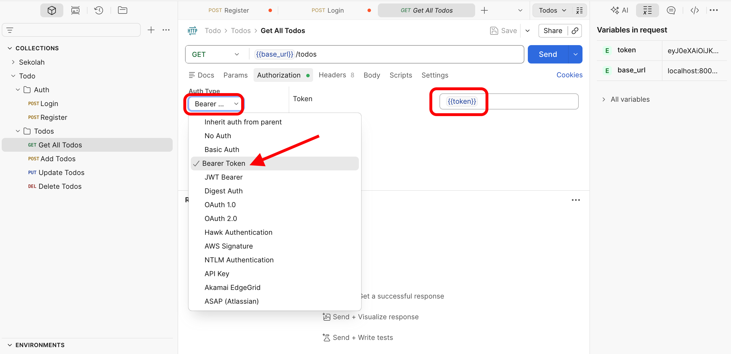 postman auth token