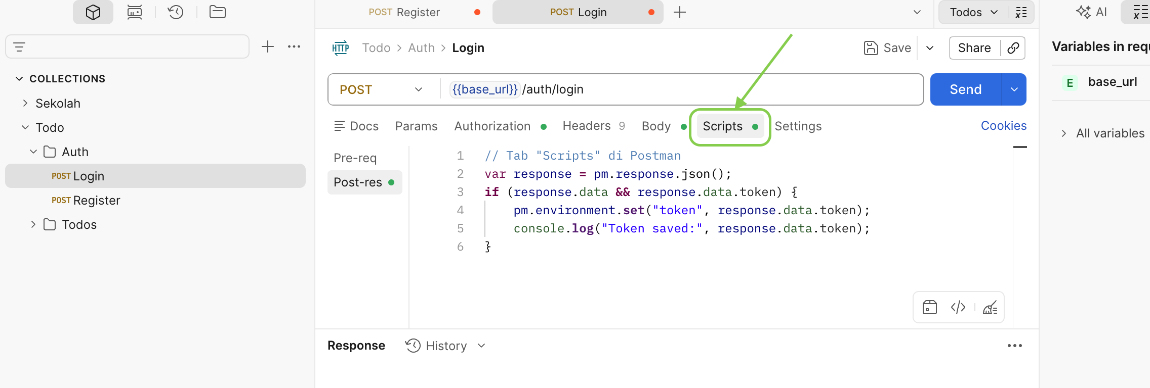 postman login scripts