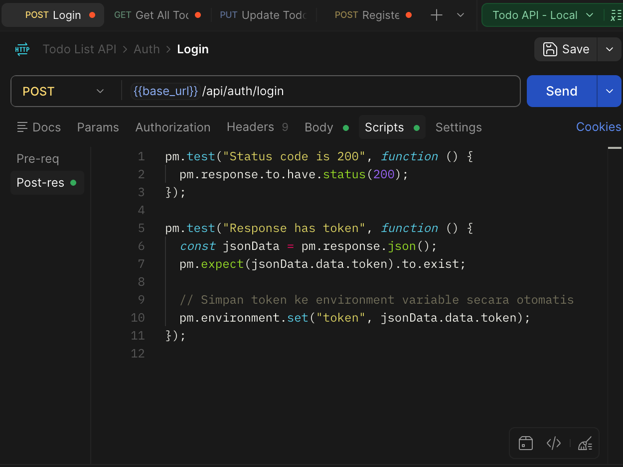 script postman login