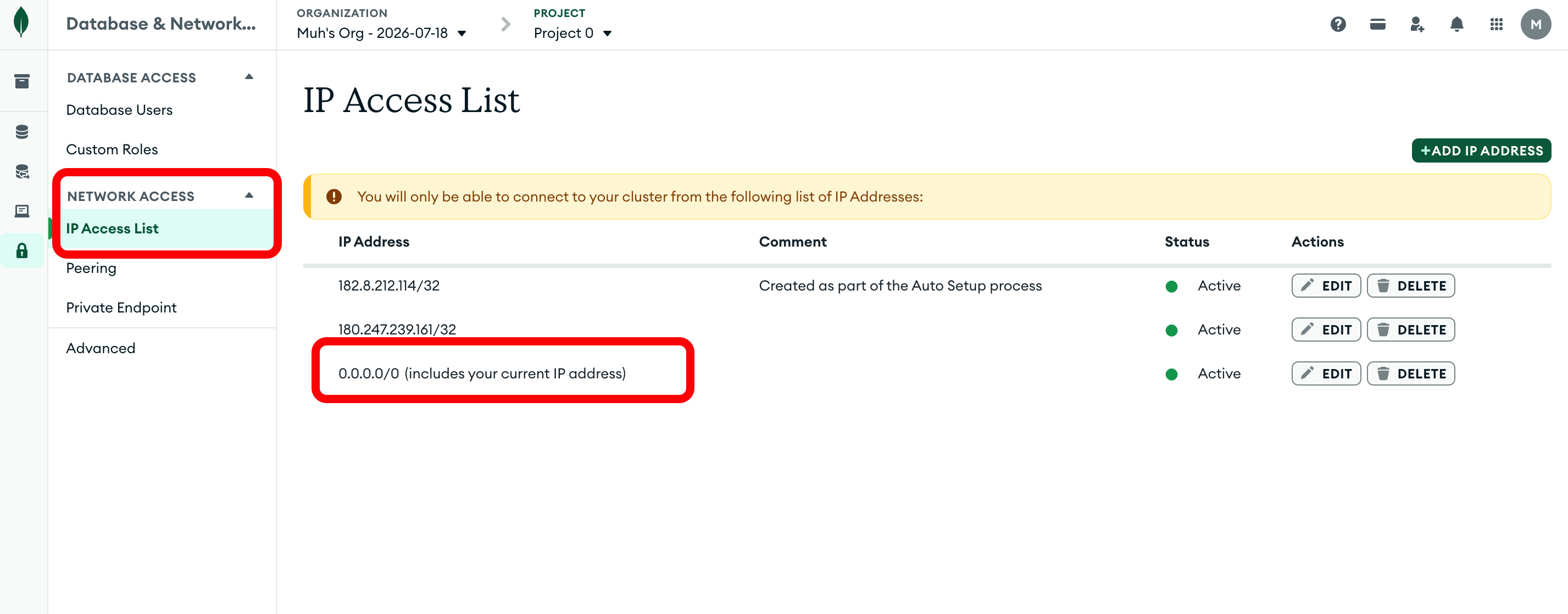 Setting IP Access List