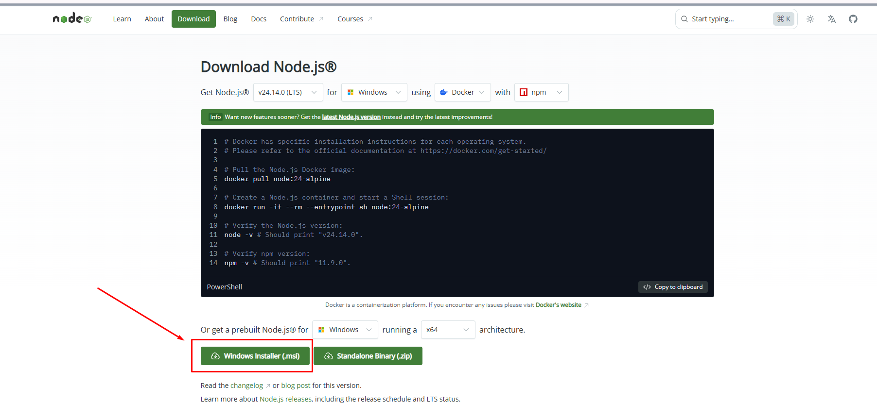 link download nodejs
